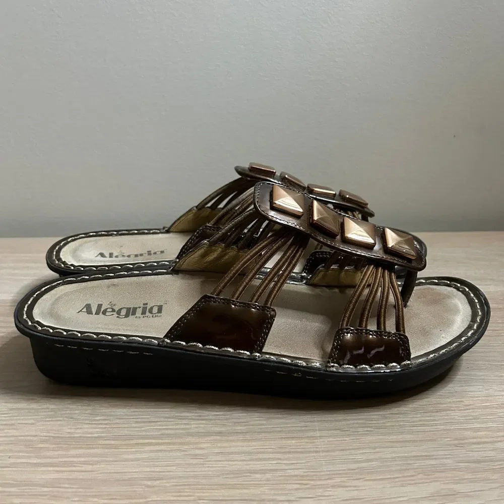 Alegria Sandals Women 42 US 11.5 Pisa Bronze Patent Leather Studs Slip On Slides